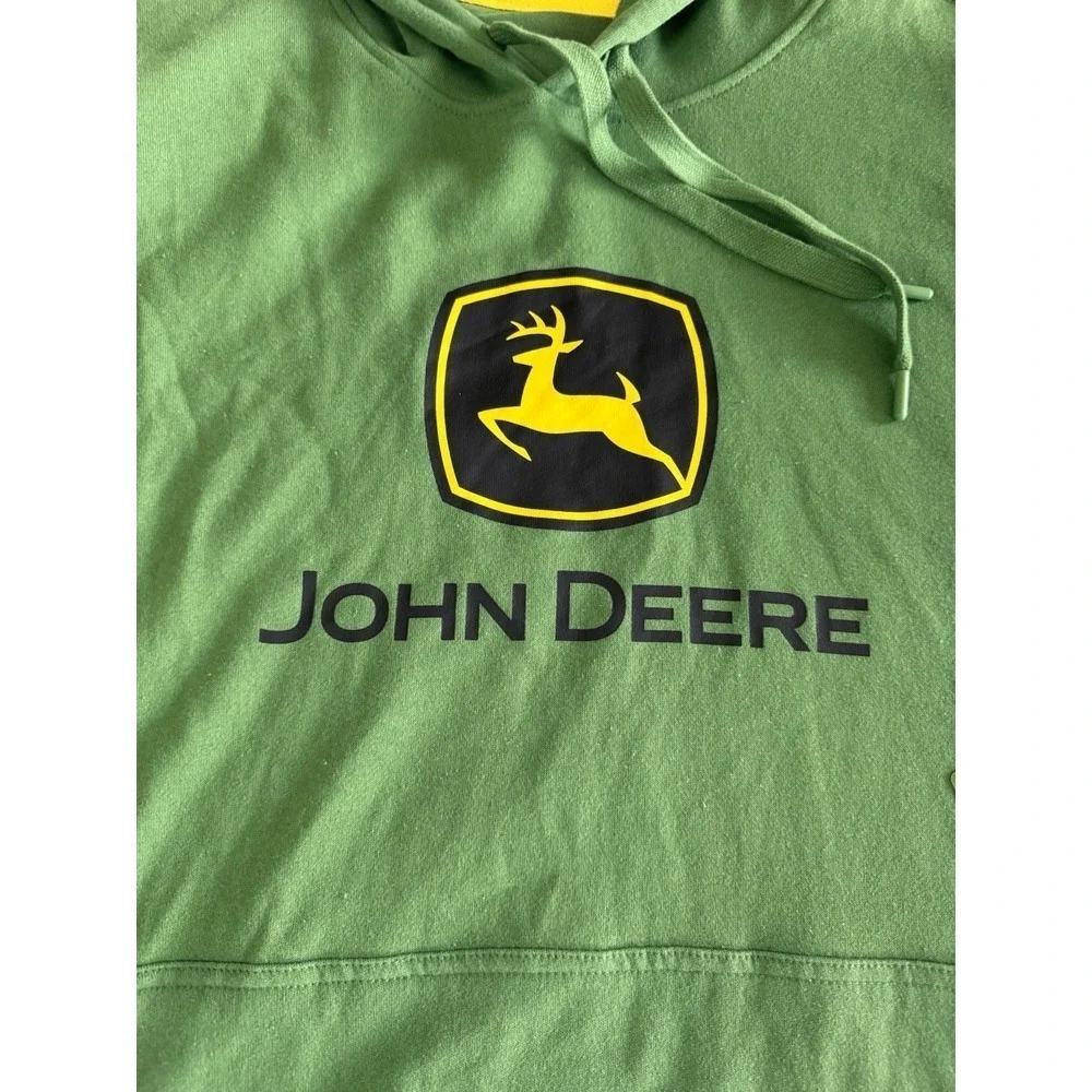 New JOHN DEERE Hoodie Size Large Big Logo Green Yellow Workwear Sweatshirt